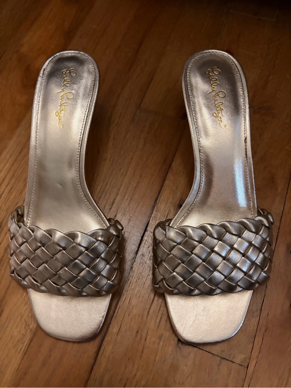 Lilly Pulitzer Metallic Woven Slide Sandals - Gold
